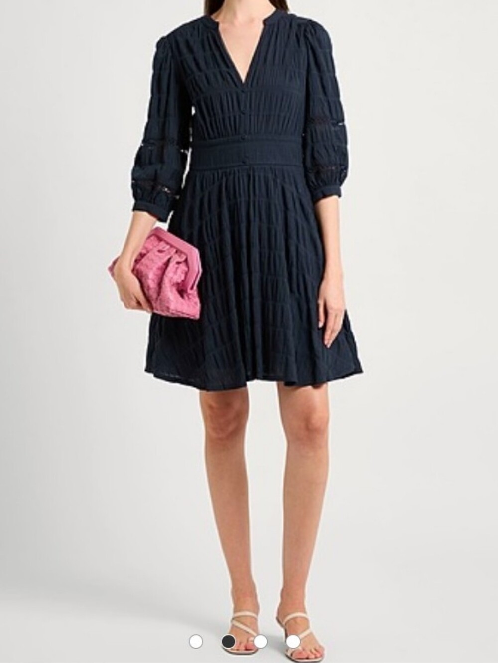 Purotatto Textured V-Neck Mini Dress in Navy
